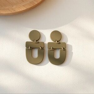 Olive Lightweight Geometric Drop Polymer Clay Earrings Contemporary Minimal Boho